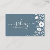 Elegante moderne stoffige blauwe bloemen visitekaartje (Voorkant)