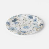 Elegante moderne stoffige blauwe bloemige bruiloft papieren bordje (Gekanteld)