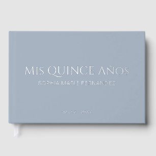 Elegante moderne stoffige blauwe foto quinceañera gastenboek