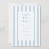 Elegante moderne stoffige blauwe gestreepte trouw save the date (Voorkant)