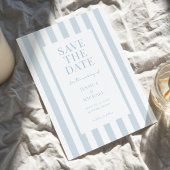 Elegante moderne stoffige blauwe gestreepte trouw save the date