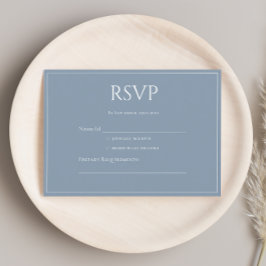 Elegante moderne stoffige blauwe monogram RSVP  Informatiekaartje