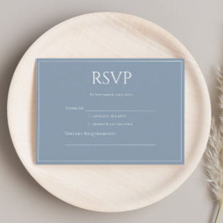 Elegante moderne stoffige blauwe monogram RSVP  Informatiekaartje