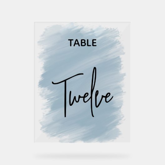 Elegante moderne stoffige blauwe trouwtafel nummer acryl bord (Voorkant)