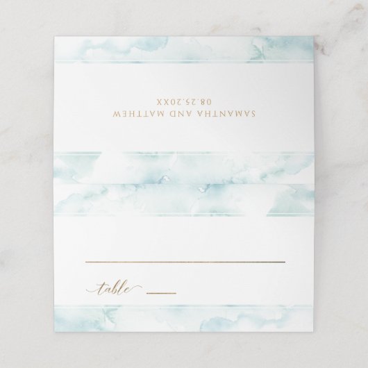 Elegante moderne stoffige blauwe Waterverf escort Plaatskaartje (Buitenkant ongevouwen)