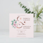 Elegante moderne stoffige roze rosé gouden bloemen kaart (Staand voorkant)