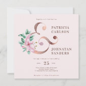 Elegante moderne stoffige roze rosé gouden bloemen kaart (Voorkant)