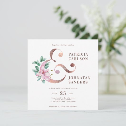 Elegante moderne stoffige roze rosé gouden bloemen kaart (Staand voorkant)