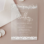 Elegante Moderne String Lights Lace Wedding Acryl Uitnodigingen