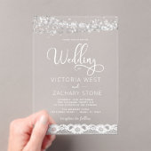 Elegante Moderne String Lights Lace Wedding Acryl Uitnodigingen (Insitu (Draagbaar))