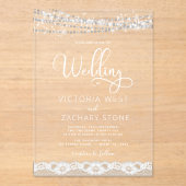 Elegante Moderne String Lights Lace Wedding Acryl Uitnodigingen (Voorkant)