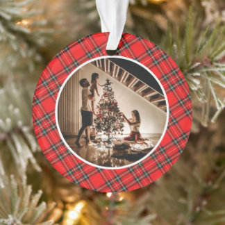 Elegante moderne tartan geruite kerstfamiliefoto ornament