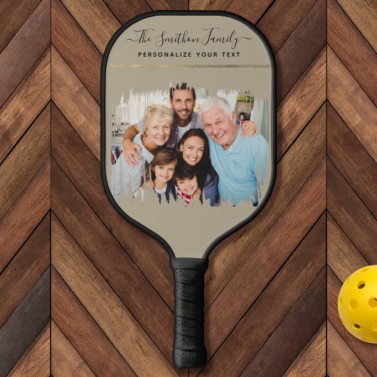 Elegante moderne taupe en goud voeg uw foto famili pickleball paddle