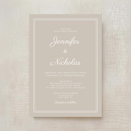 Elegante moderne Taupe Script bruiloft Kaart