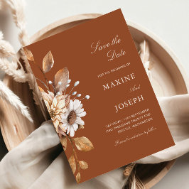 Elegante moderne terracotta bloemachtige boho-herf save the date