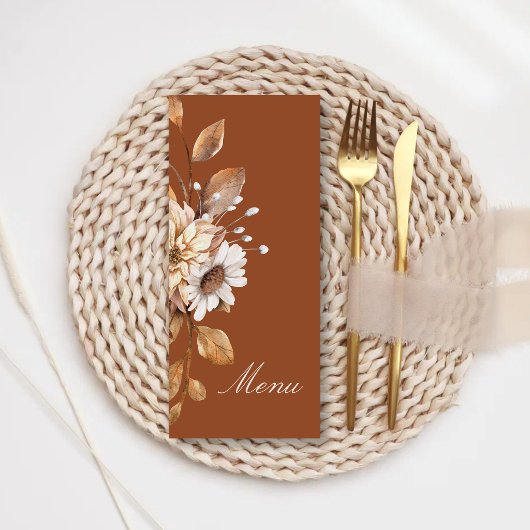 Elegante moderne terracotta bloemrijke boho-herfst menu