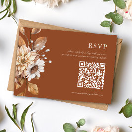 Elegante moderne terracotta bloemrijke boho-herfst RSVP kaartje
