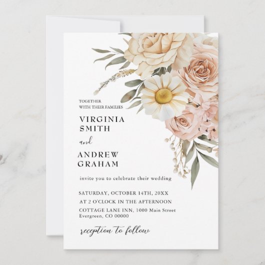 Elegante moderne Terracotta Boho Floral Wedding Kaart (Voorkant)