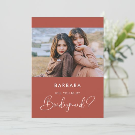 Elegante moderne Terracotta Bruidsmeisje voorstel Kaart (Staand voorkant)