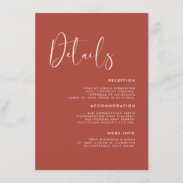 Elegante & moderne Terracotta bruiloft details Informatiekaartje