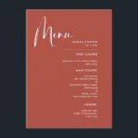 Elegante & moderne Terracotta bruiloft Menu<br><div class="desc">Een moderne typografie en een trendy terracotta,  klei en perzik kleurenpalet voor uw bruiloft briefpapier: kies deze eenvoudige en elegante bruiloft suite. Volledig aanpasbaar: u kunt de achtergrond en de tekstkleur naar wens wijzigen.</div>