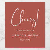 Elegante & moderne Terracotta bruiloft Wijn Etiket (Enkel label)