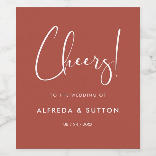 Elegante & moderne Terracotta bruiloft Wijn Etiket (Enkel label)