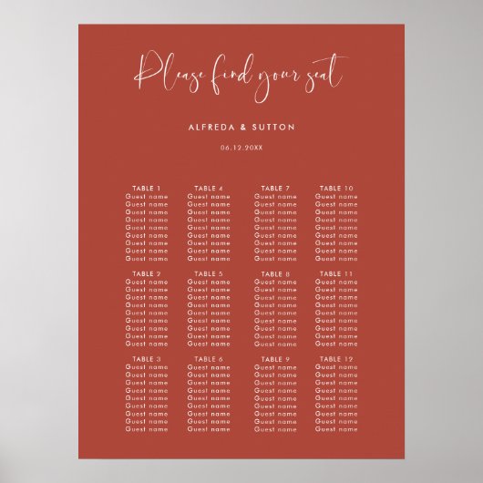 Elegante & moderne Terracotta bruiloft zitkaart Poster (Voorkant)