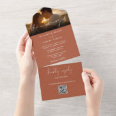 Elegante moderne Terracotta QR-code trouwfoto All In One Uitnodiging (Afscheurbaar)