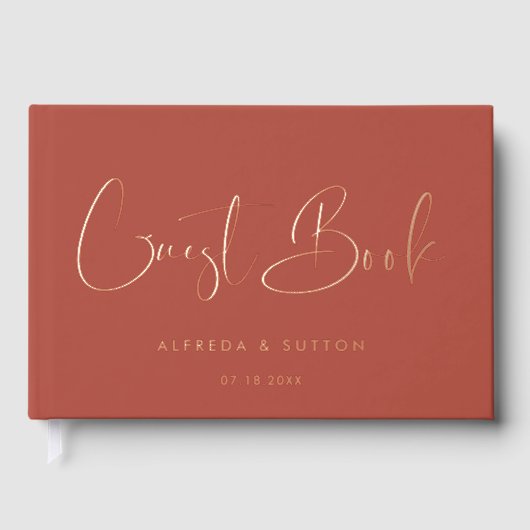 Elegante & Moderne Terracotta Roos Gouden folie br Gastenboek (Voorkant)