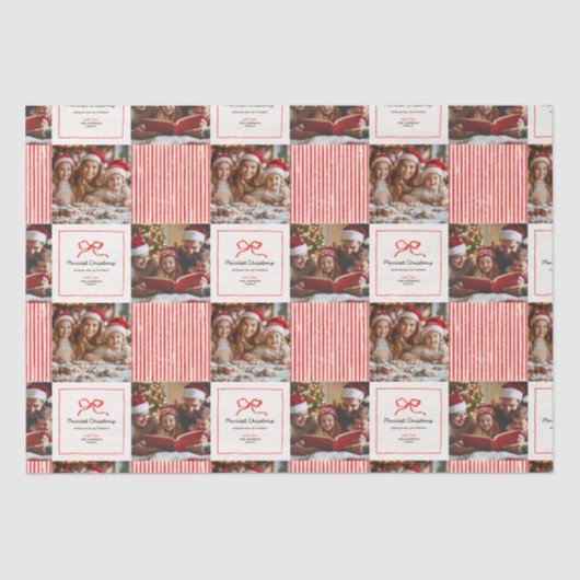 Elegante moderne traditionele rode boog foto Kerst Tissuepapier (Voorkant)