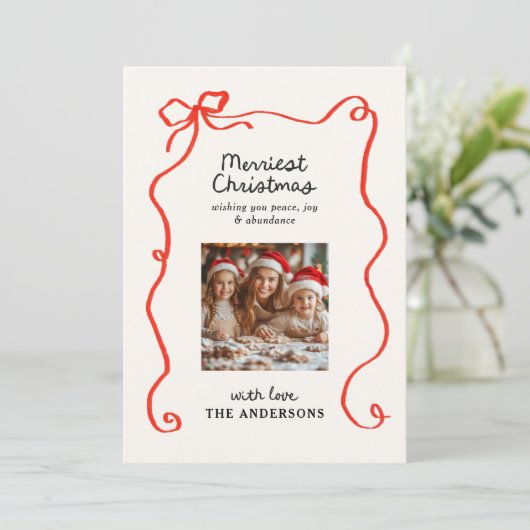 Elegante moderne traditionele rode boog Kerstmis Feestdagenkaart (Staand voorkant)