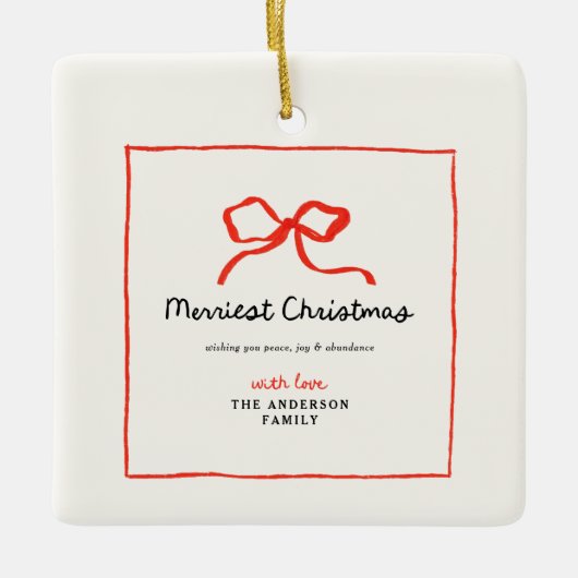 Elegante moderne traditionele rode boog Kerstmis Keramisch Ornament (Voorkant)