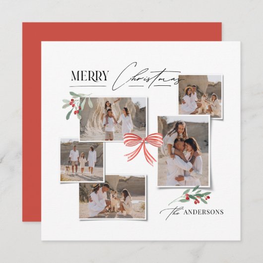 Elegante moderne traditionele rode boog multi foto feestdagenkaart (Voorkant / Achterkant)