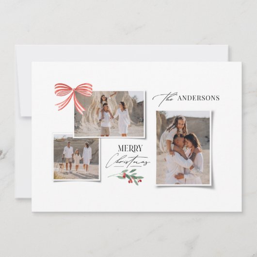 Elegante moderne traditionele rode boog multi foto feestdagenkaart (Voorkant)