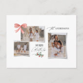 Elegante moderne traditionele rode strik multi fot feestdagenkaart (Voorkant)