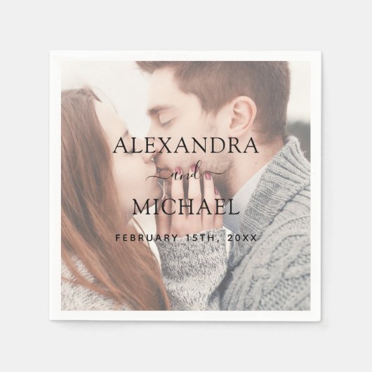 Elegante moderne transparante foto bruiloft recept servet (Voorkant)