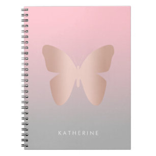 Elegante moderne trendy roze gouden vlinder notitieboek