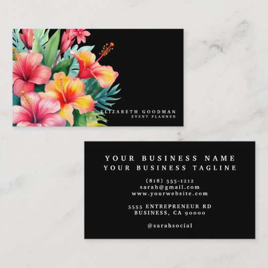 Elegante moderne tropische zwarte Visitekaartjes (Voorkant / Achterkant)