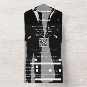 Elegante moderne trouwerij voor homoseksuele manne all in one uitnodiging