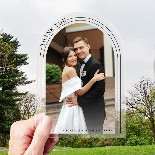 Elegante moderne trouwfoto dank u acryl uitnodigingen