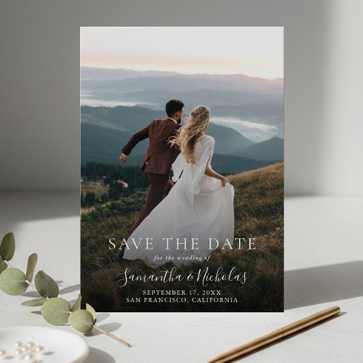 Elegante moderne trouwfoto save the date