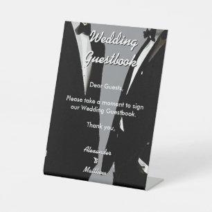 Elegante moderne trouwgastboek voor homoseksuele m reclamebord met voetstuk