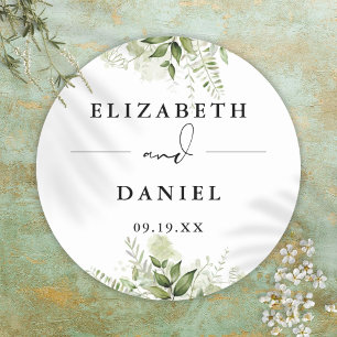 Elegante moderne trouwgeschenk met bloemengroen ronde sticker