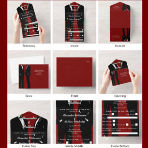 Elegante moderne trouwkaart voor homoseksuele mann all in one uitnodiging