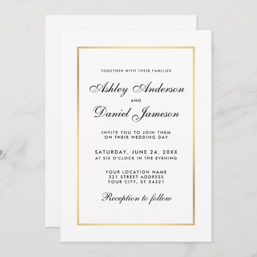 Elegante moderne trouwkaart zwart en wit kaart (Voorkant / Achterkant)