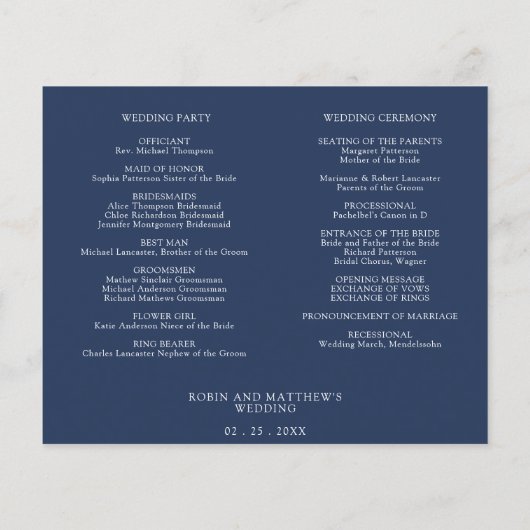 Elegante moderne trouwtijdlijn en programma (Achterkant)