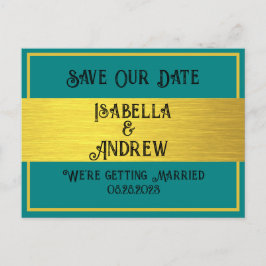 Elegante moderne turquoise & gouden trouw 'save th briefkaart