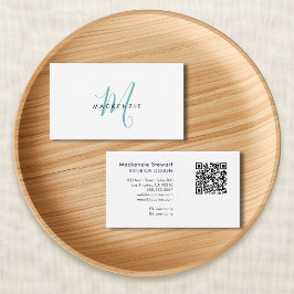 Elegante moderne turquoise script monogram QR-code Visitekaartje