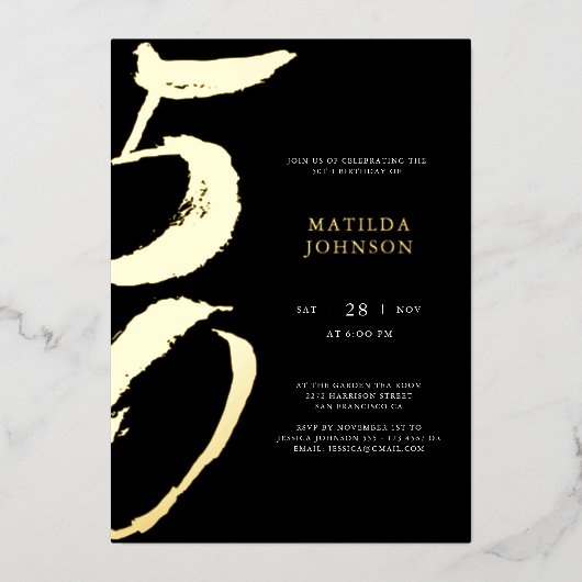 Elegante moderne typografie 50ste verjaardag folie uitnodiging (Voorkant)